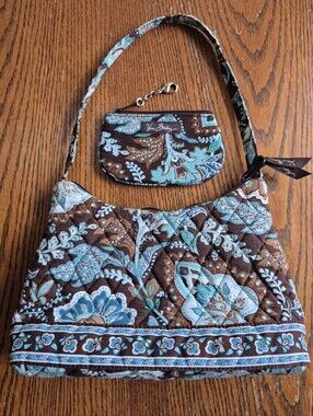 Vera Bradley Java Blue Molly Shoulder Bag With Matching Card Holder Wallet